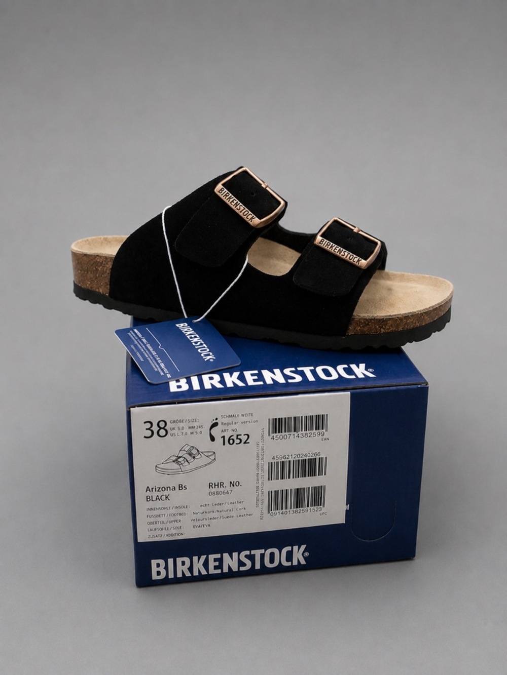 Birkenstock Arizona Black Suede Sandals Size 38 EU Women’s 7 Narrow Fit NWT